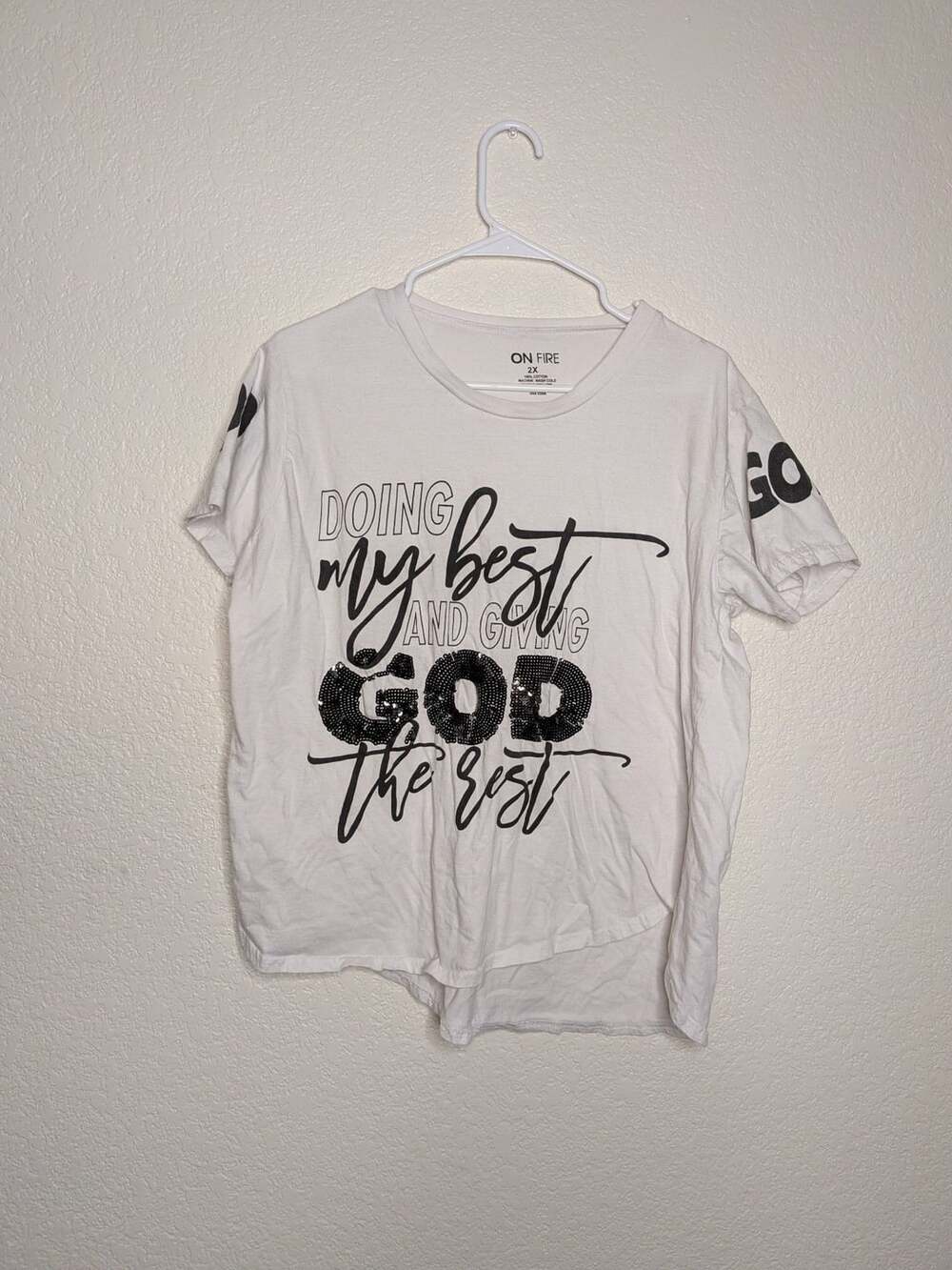 On Fire Graphic T-Shirt Size 2X White Cotton Doing My Best
